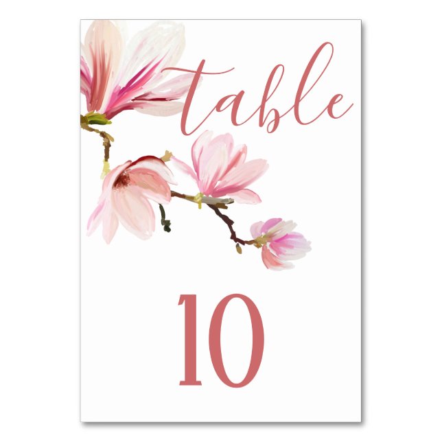 Tarjeta De Mesa Boda floral de Magnolia rosa Número de tabla (Anverso)