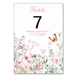 Tarjeta De Mesa Boda floral de mariposa rosa profunda primavera