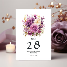 Tarjeta De Mesa Boda Floral de Mauve y Oro