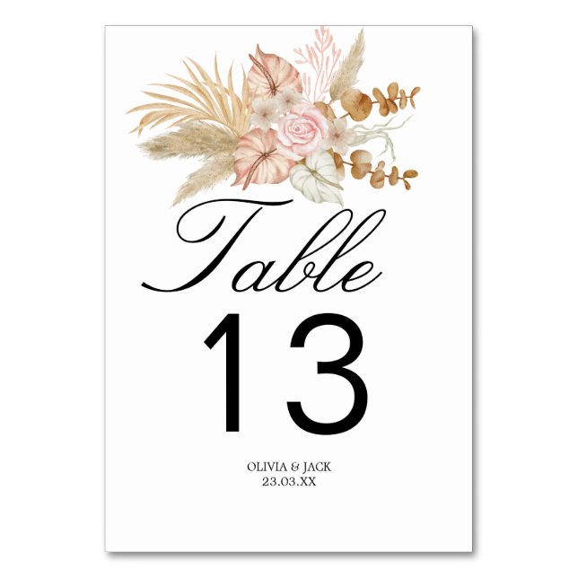 Tarjeta De Mesa Boda floral de Moda bohemia (Anverso)