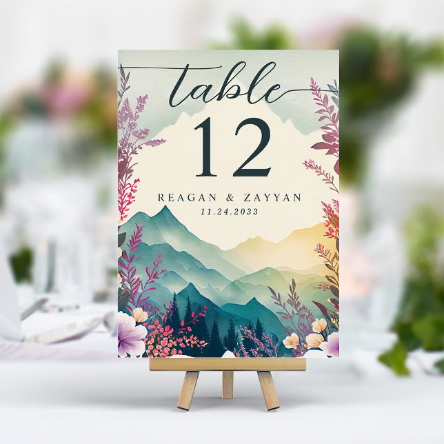Tarjeta De Mesa Boda Floral de Montañas de Primavera (Subido por el creador)