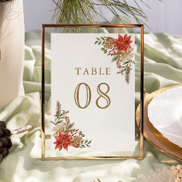 Tarjeta De Mesa Boda Floral de Navidades Red Gold