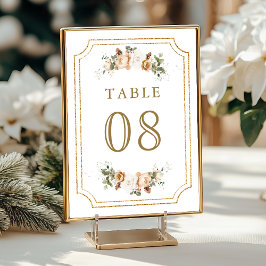Tarjeta De Mesa Boda Floral de Oro Marfil Blanco de Navidad