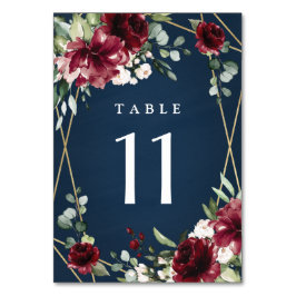 Tarjeta De Mesa Boda floral de oro rosado de Rubor azul de la Mari