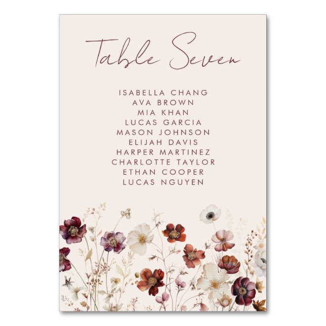Tarjeta De Mesa Boda floral de otoño (Anverso)