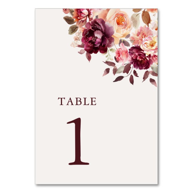 Tarjeta De Mesa Boda floral de otoño de alto nivel Número de tabla (Anverso)