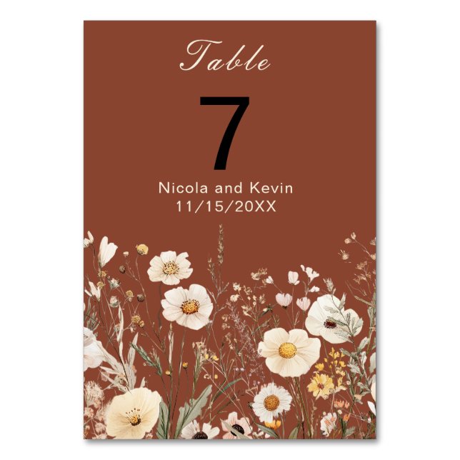 Tarjeta De Mesa Boda Floral de otoño de flores silvestres (Anverso)