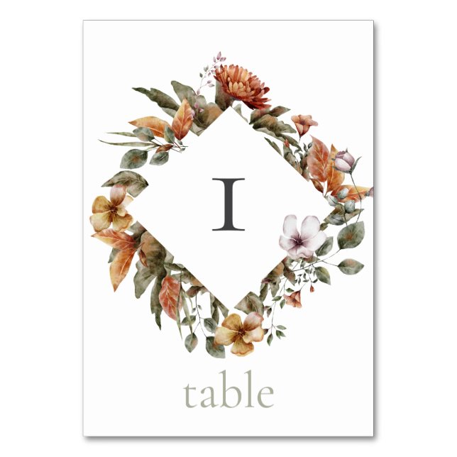 Tarjeta De Mesa Boda Floral de Otoño Romance (Anverso)