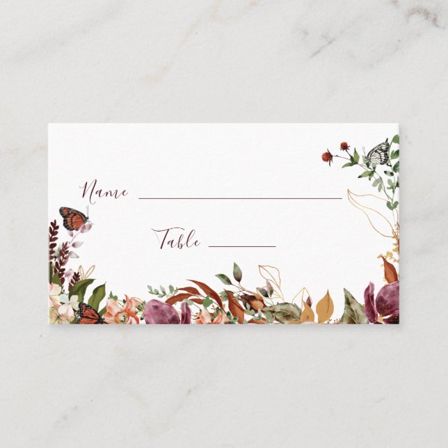 Tarjeta De Mesa Boda floral de otoño rústico (Anverso)