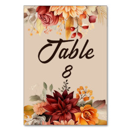 Tarjeta De Mesa Boda Floral de Otoño Terracota Ligera