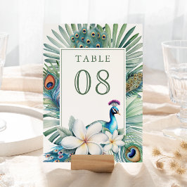 Tarjeta De Mesa Boda floral de pavo real indio tropical