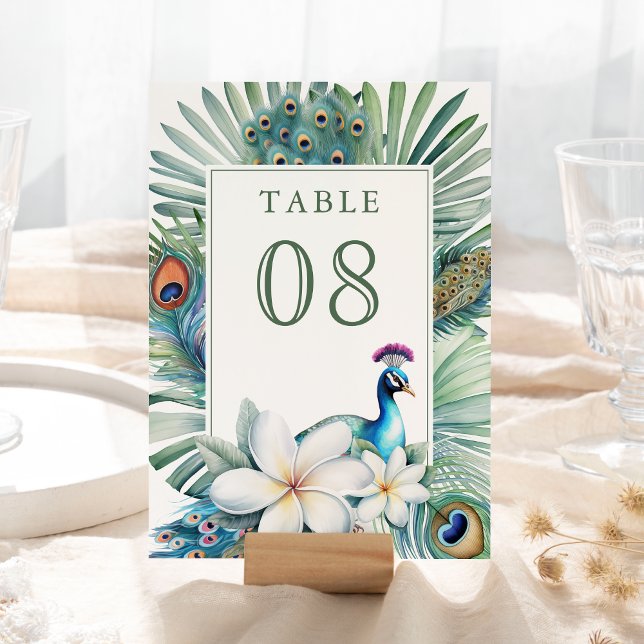 Tarjeta De Mesa Boda floral de pavo real indio tropical (Subido por el creador)
