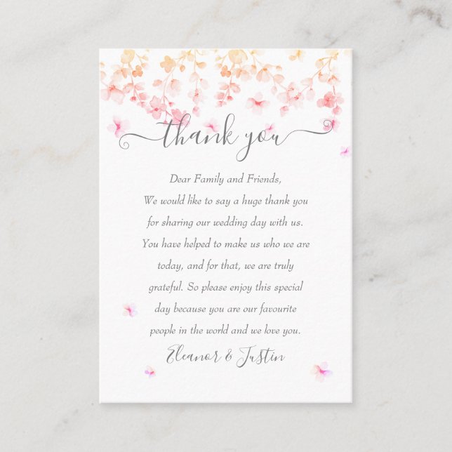 Tarjeta De Mesa Boda Floral de Peach Blossom Gracias (Anverso)