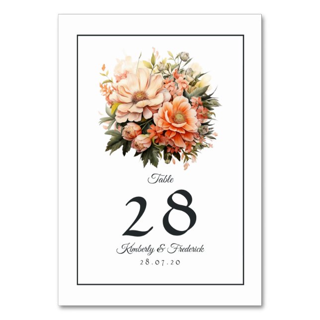 Tarjeta De Mesa Boda floral de Peach Fuzz (Anverso)