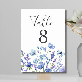 Tarjeta De Mesa Boda floral de pradera de flores silvestres azules