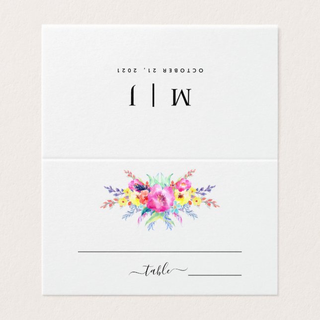 Tarjeta de mesa Boda floral de primavera amarilla  (Exterior desplegado)