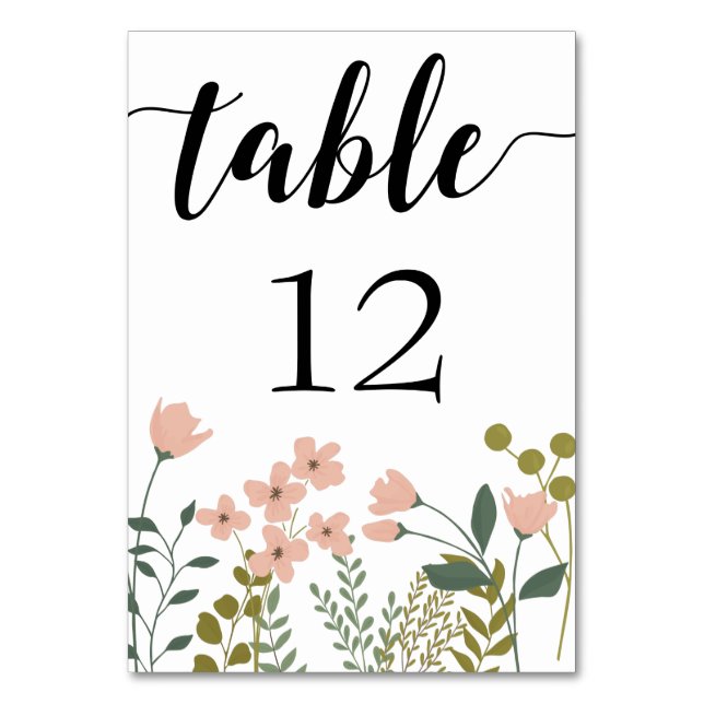 Tarjeta De Mesa Boda floral de primavera rosada Rubor (Anverso)