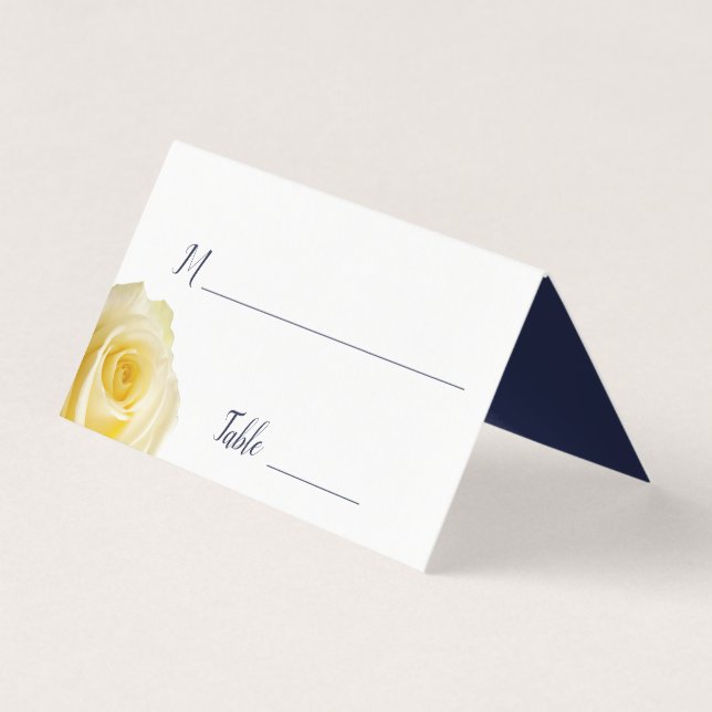 Tarjeta de mesa Boda floral de rosas amarillas azu (Anverso)