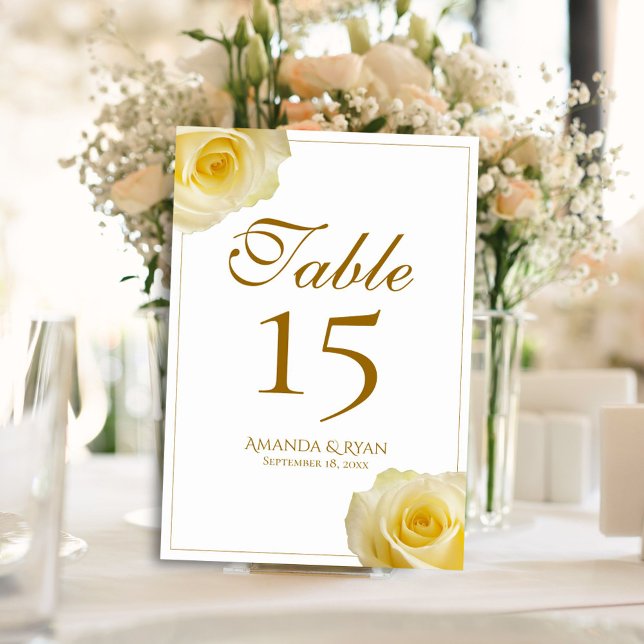 Tarjeta De Mesa Boda floral de rosas amarillas sencillas modernas (Subido por el creador)