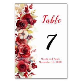 Tarjeta De Mesa Boda floral de rosas rojas románticas