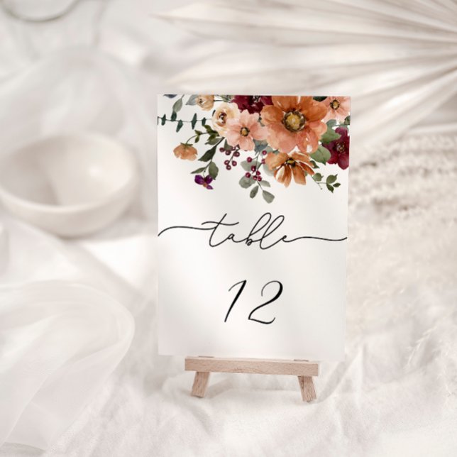Tarjeta De Mesa Boda Floral de Terracotta Borgoña (Subido por el creador)