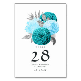 Tarjeta De Mesa Boda floral de turquesa y plata - Verde azulado