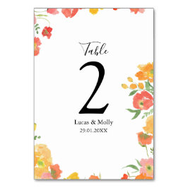 Tarjeta De Mesa Boda floral de verano rosa y naranja