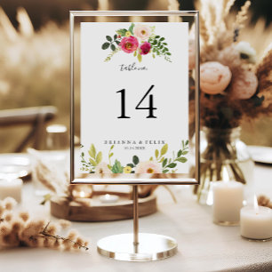 Tarjeta De Mesa Boda floral de verde con toque rosa