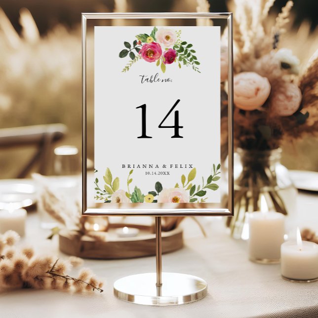 Tarjeta De Mesa Boda floral de verde con toque rosa (Subido por el creador)