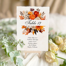 Tarjeta De Mesa Boda floral del otoño de Sunset