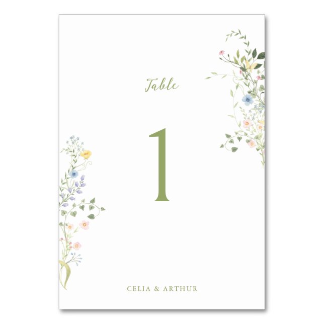 Tarjeta De Mesa Boda floral delicada (Anverso)