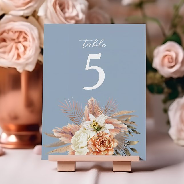 Tarjeta De Mesa Boda Floral Dusty Blue Peach (Subido por el creador)