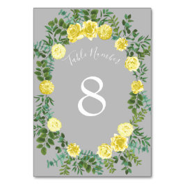 Tarjeta De Mesa Boda floral elegante amarillo y gris