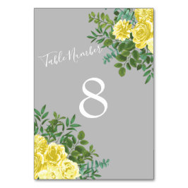 Tarjeta De Mesa Boda floral elegante amarillo y gris