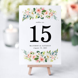 Tarjeta De Mesa Boda floral elegante con toque rosado