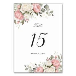 Tarjeta De Mesa Boda floral elegante de color rosa pálido con vege