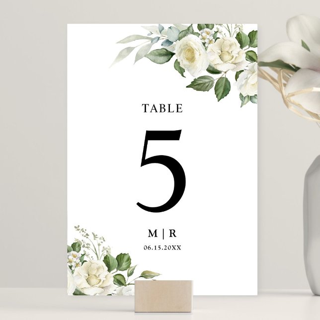 Tarjeta De Mesa Boda floral elegante de rosas blancas (Subido por el creador)
