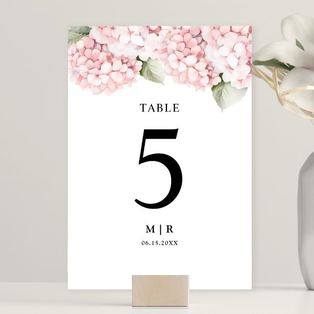 Tarjeta De Mesa Boda floral elegante de Rubor Pink Hydrangea (Subido por el creador)