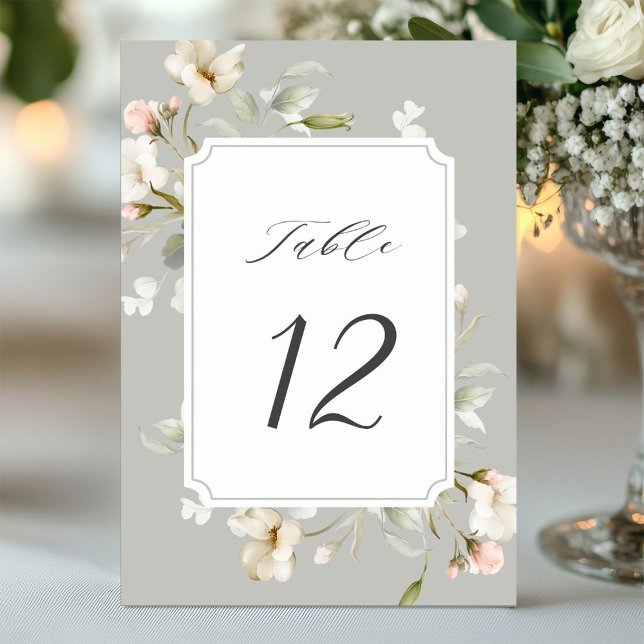 Tarjeta De Mesa Boda Floral Elegante De Sabor Gris (Subido por el creador)