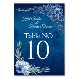 Tarjeta De Mesa Boda floral elegante de verano azul