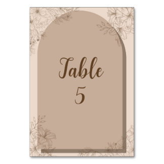 Tarjeta De Mesa Boda floral elegante en beige