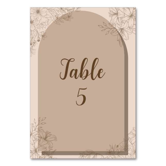 Tarjeta De Mesa Boda floral elegante en beige (Anverso)