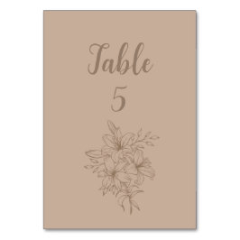 Tarjeta De Mesa Boda floral elegante en beige