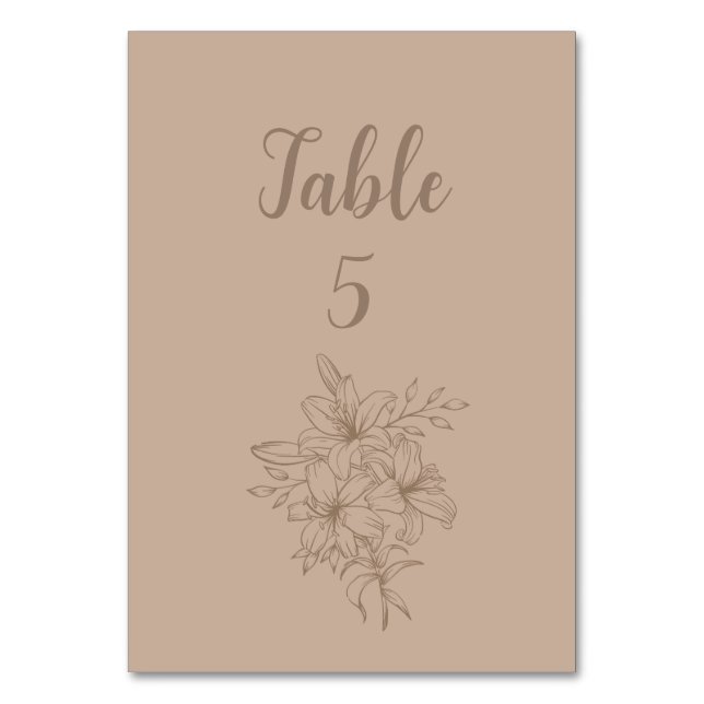 Tarjeta De Mesa Boda floral elegante en beige (Anverso)