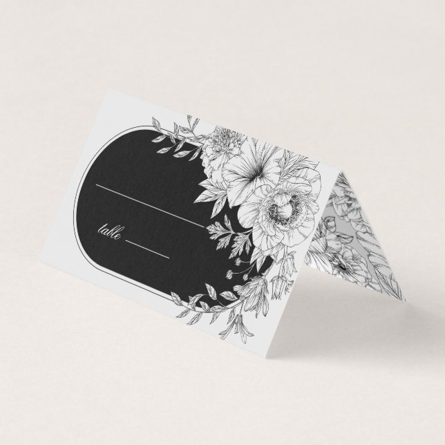tarjeta de mesa boda floral elegante en blanco y n (Anverso)