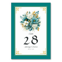 Boda floral en azul turquesa y dorado