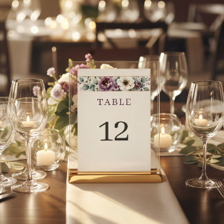 Tarjeta De Mesa Boda floral en malva y salvia