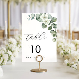 Tarjeta De Mesa Boda floral Eucalyptus de color de agua minimalist