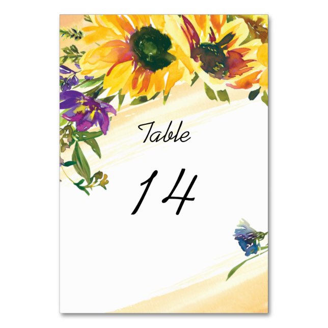 Tarjeta De Mesa Boda Floral Floral de flores silvestres vibrantes (Anverso)