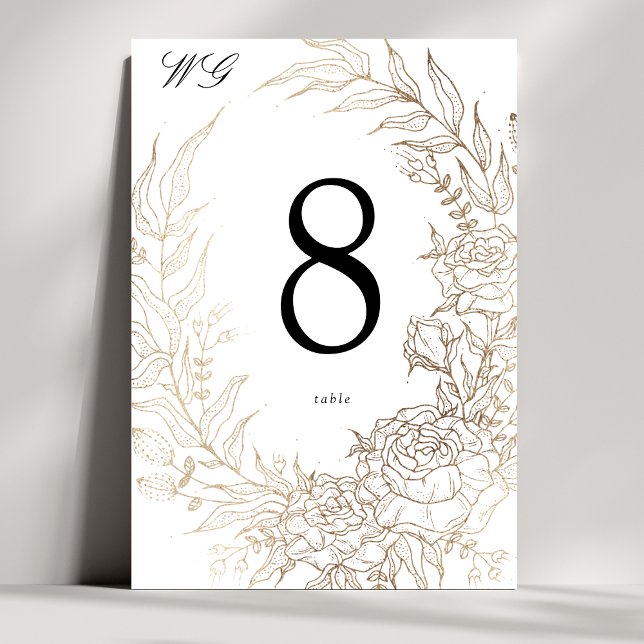 Tarjeta De Mesa Boda floral floral premium blanco y dorado (Subido por el creador)
